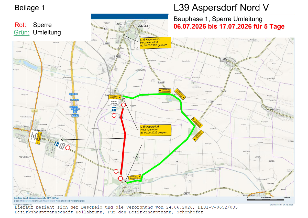 Umleitungsbeschilderung der Straßensperre
